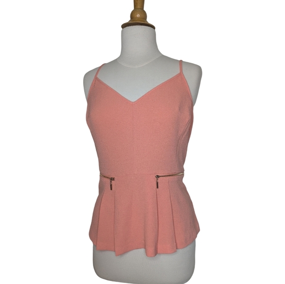 Dynamite Tops - Dynamite NWT Peplum Peach Tank Vneck with Zipper Details Size Large
